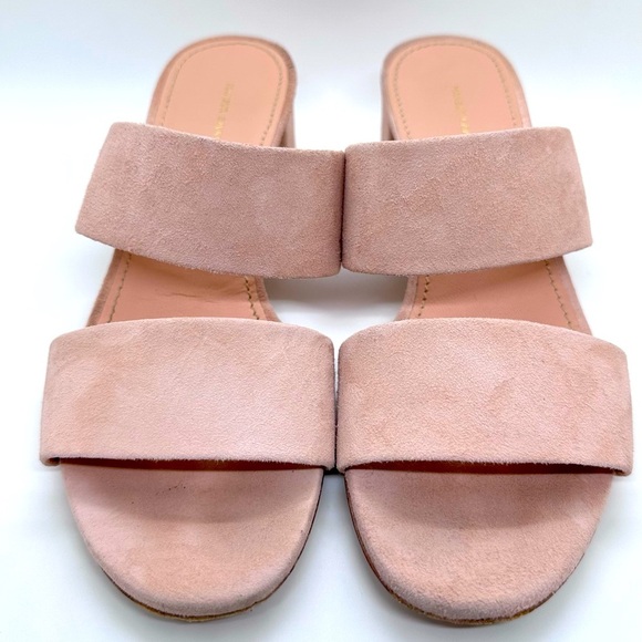 Mansur Gavriel Apricot Suede Double Strap Block Heel Slides - Picture 5 of 8